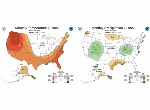 two maps of the united states with different colors showing temperature and precipitation changes