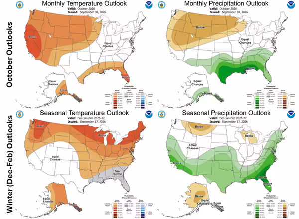 four maps of the united states with different colors showing temperature and precipitation changes