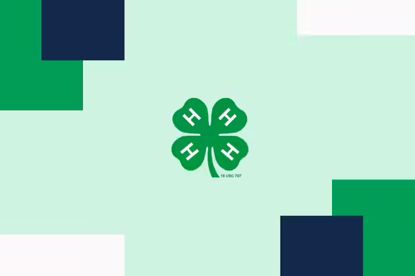 A 4-H cloverleaf with square design elements.