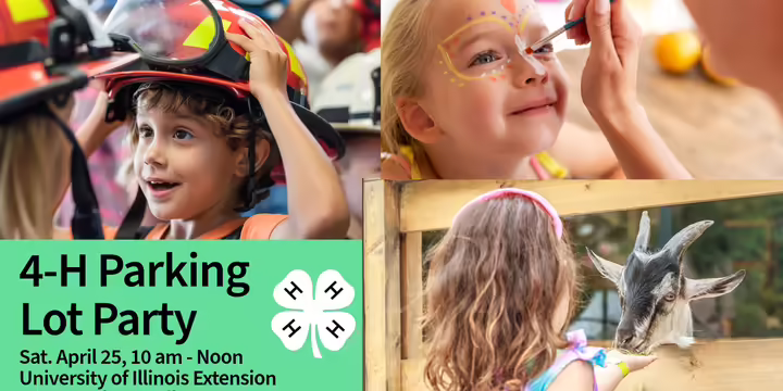 smiling kids wearing a fire hat, getting face painted, and petting a goat