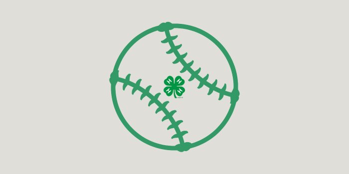 A baseball with the 4-H Clover logo inside of it. 