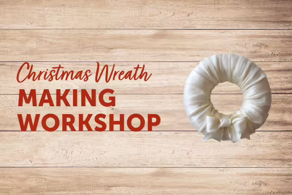 Christmas Wreath Making Workshop with fabric wreath and wood background
