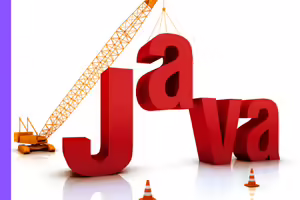 the word java. a crane is holding up the letter a. 