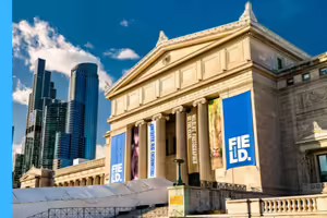 view from outside of the Field Museum in Chicago