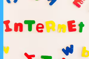 the word internet in colorful wood letters