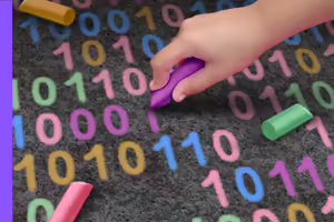 101010 written in colorful sidewalk chalk.  a kids hand writing it with pieces of chalk on the ground.