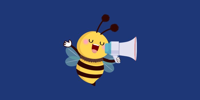 A bee holding a speaker. 