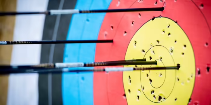An archery Target with arrows in it 