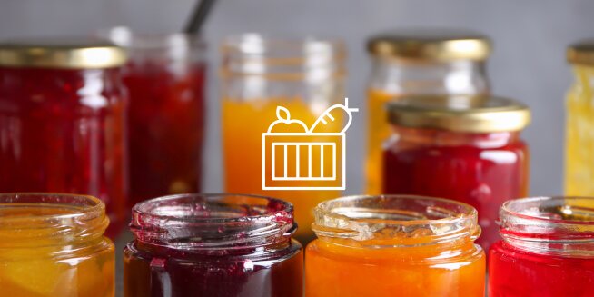 Jars of canned jams and fruits