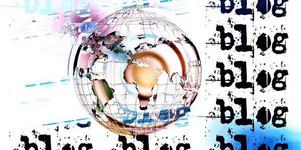 A globe of the world with the words, "blog, blog,blog,blog" written to the right side of the graphic.