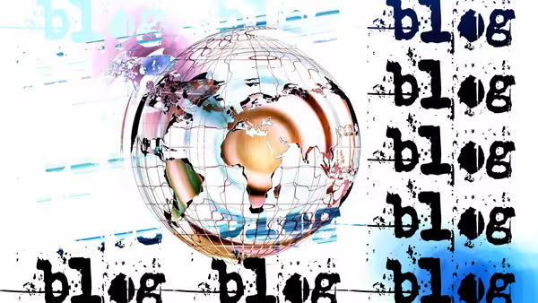 A graphic of the world with the words, "blog, blog,blog,blog" written to the right side of the graphic.
