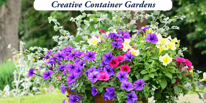 Large flower pot with multiple varieties of plants in it