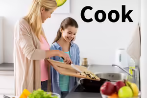 Mother and Daughter Cooking 