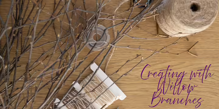 Willow branches with craft suplies