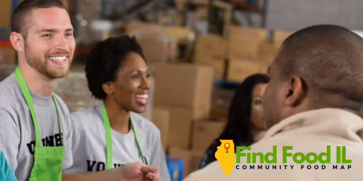 volunteers serving food at a pantry