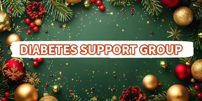 Text that reads Diabetes support group on a green holiday background.