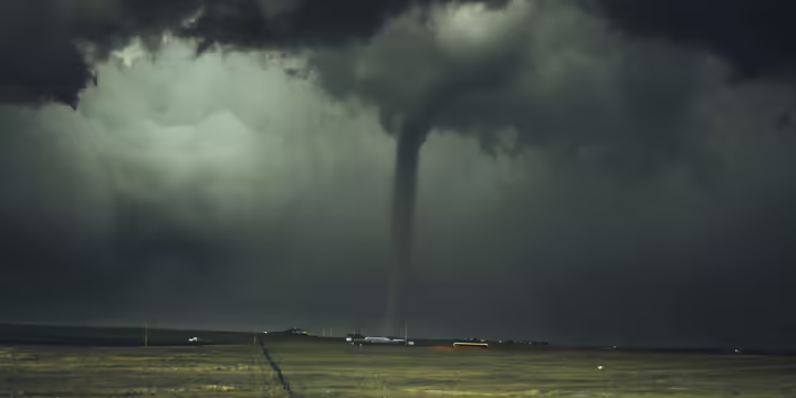 Tornado coming through a farm field