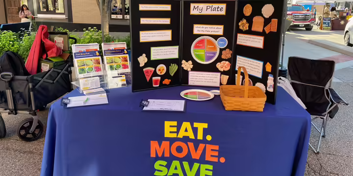 Nutrition education booth with MyPlate information