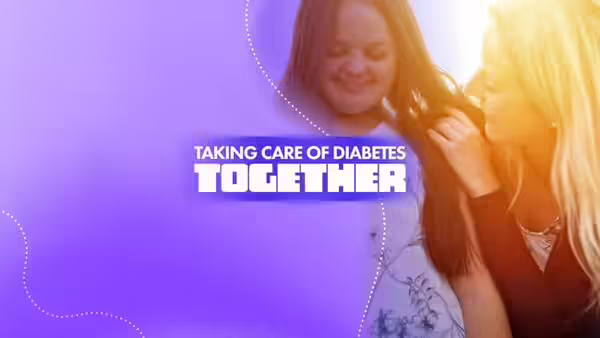 A woman looking at a young girl. The words, "Taking Care of Diabetes Together" is written in the middle.