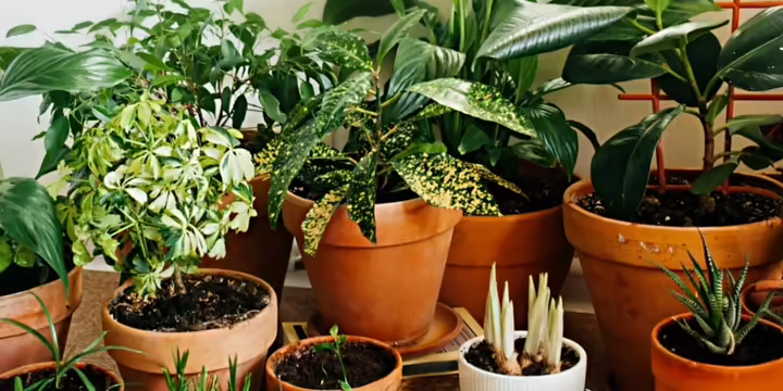 green houseplants in terra cotta containers