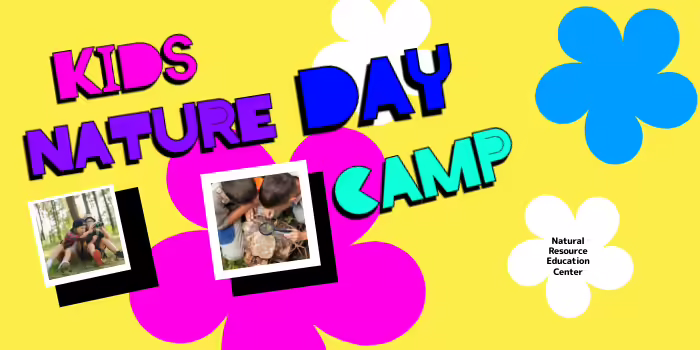 Text Kids Nature Day Camp with flowers