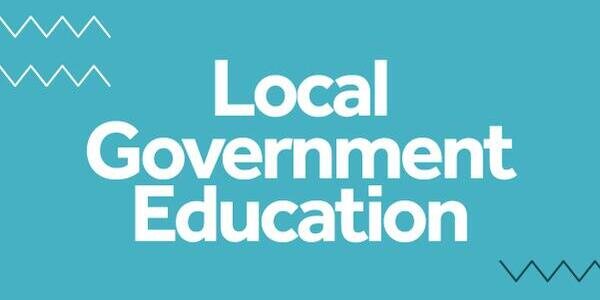Text, Local Government Education on blue background