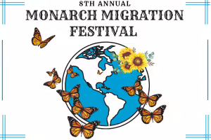 globe with monarch butterflies and sunflowers