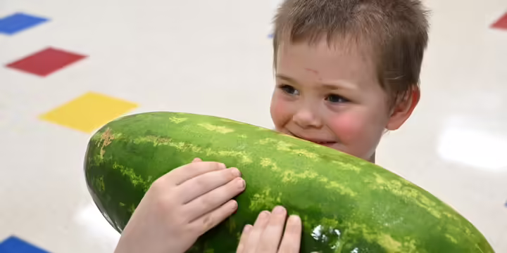 little boy holding watermelon