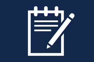 blue with white notebook and pencil