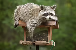 Raccoon on birdfeeder