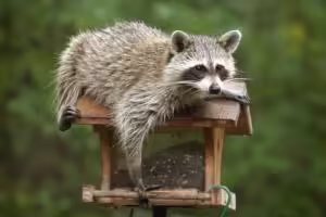 Raccoon getting into bird feeder