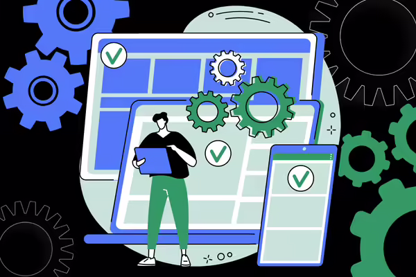 Picture of a person reading something in front of a laptop