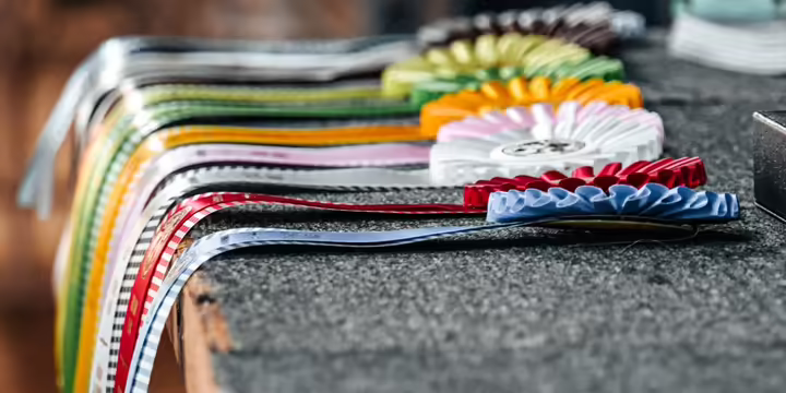 4-H Showmanship Rosette Ribbons on a table.