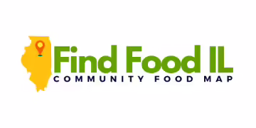 Outline of Illinois and text "Find Food Illinois, Community food map"