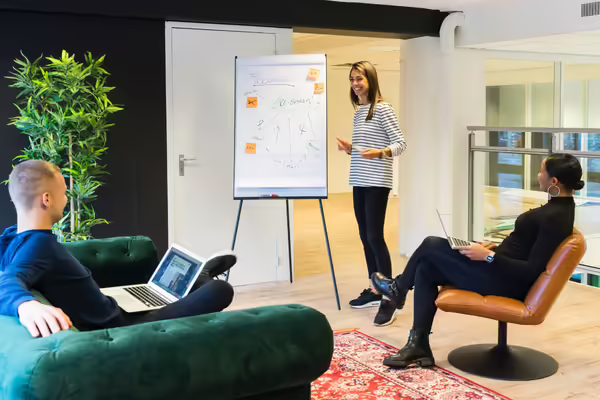 girl pitching a new business at a meeting