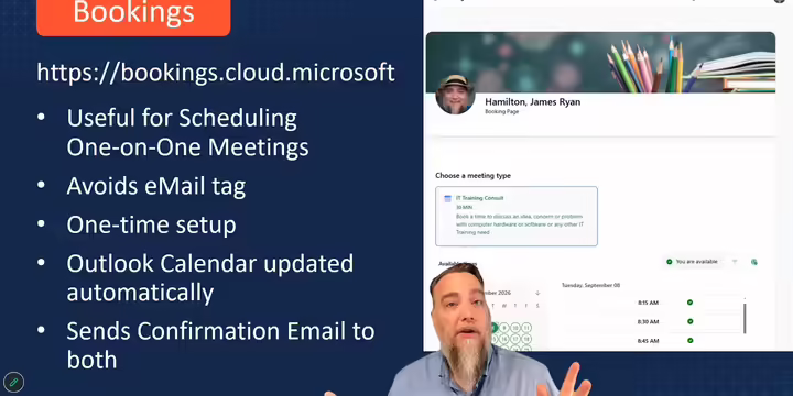 Screenshot of Bookings slide from the video
