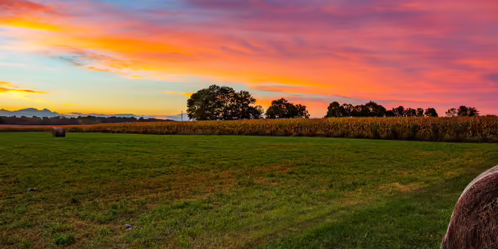 sunset over farm