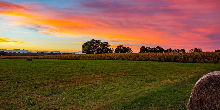sunset over farm