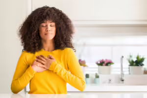 grateful woman in kitchen