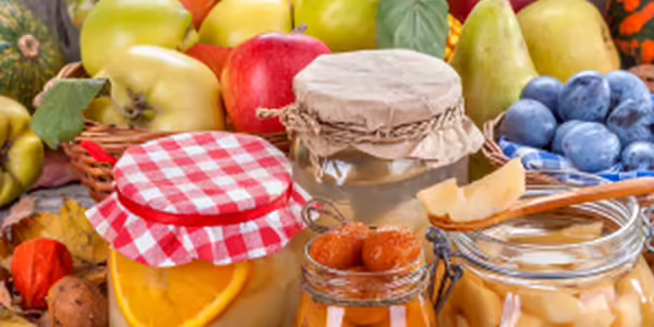 Canned fruit in jars