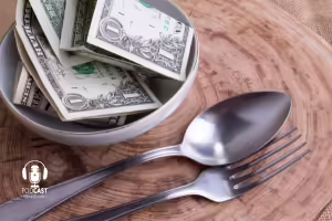 silverware and bowl of money