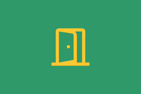 A yellow door graphic with a knob