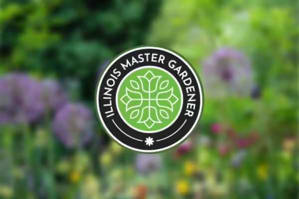 Master Gardener logo with flower garden backgound