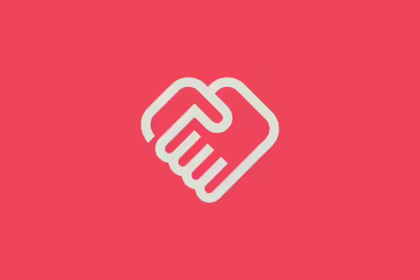 grey line art of two clasped hands on pink background