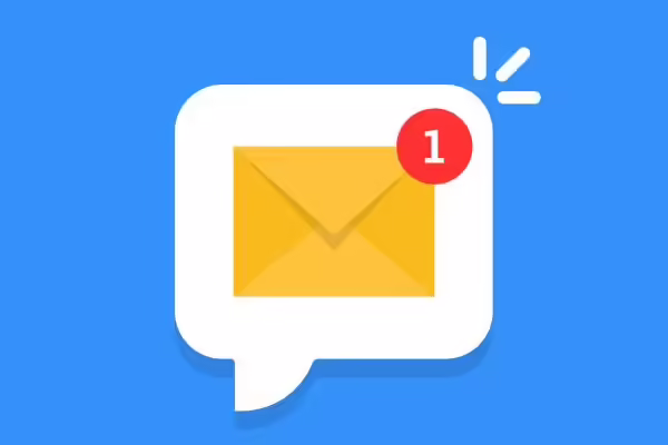 new email icon in speech bubble on blue background