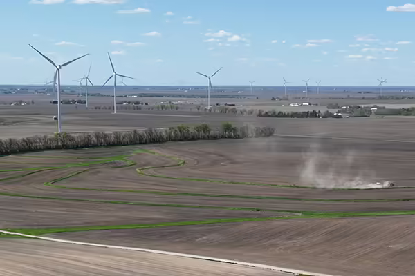 wind turbines and terraces aerial view