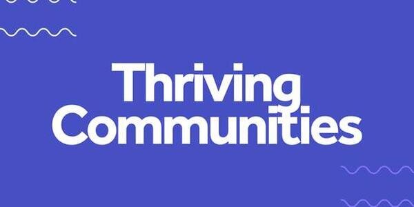 Text, Thriving Communities on purple background