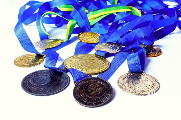 Medals laying on a table