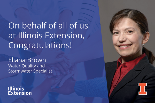 photo of Eliana Brown with congratulatory text: On behalf of all of us at Illinois Extension, congratulations! 