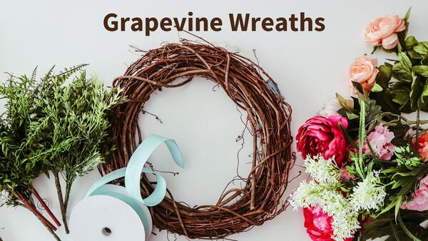 Grapevine wreath with flowers and ribbon